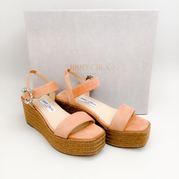 Jimmy Choo Caramel Suede Mirabelle Sandals with Crystal Buckle - Picture 6 of 10